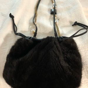 Mink clutch/shoulder bag,black leather trim.